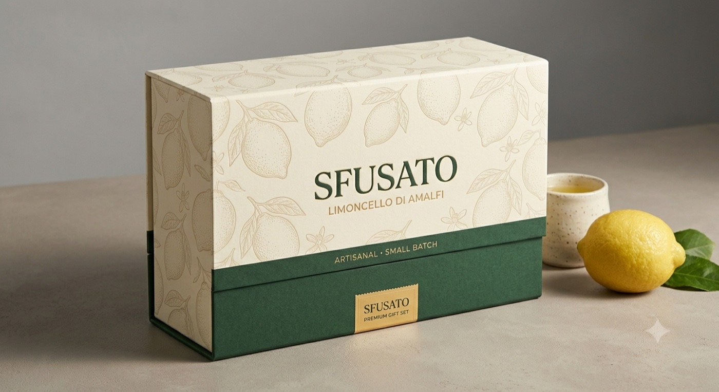 Sfusato gift box with a repeating lemon line-pattern
